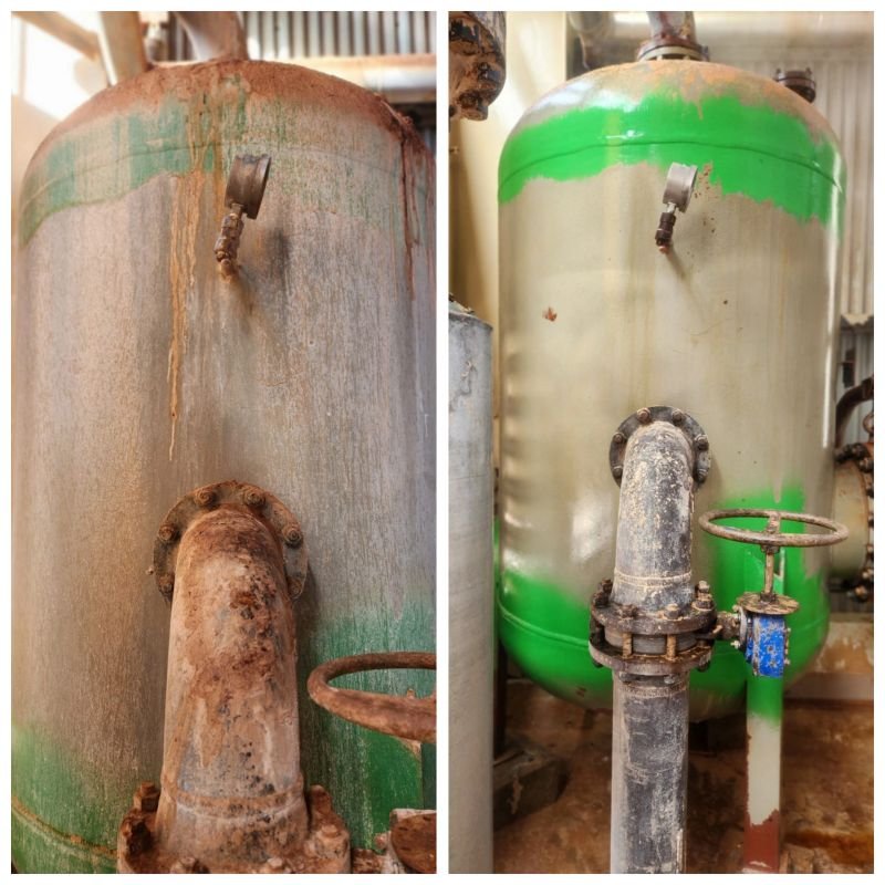 Before and after of industrial vessel exterior cleaning